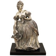 Vintage 20th Century Italian Sculpture in Silvered Clay Figure of a Lady by B Tornati