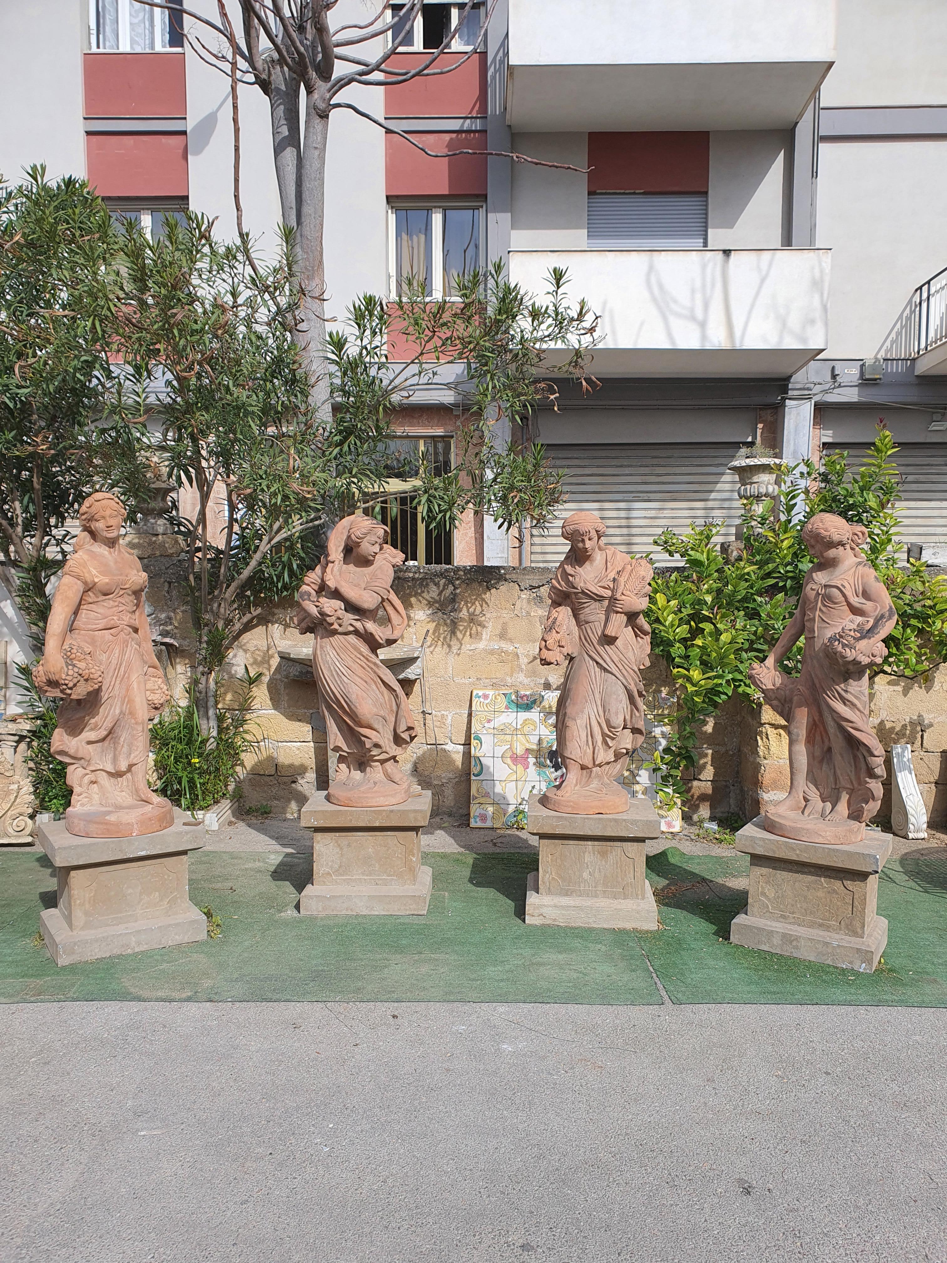 Sicilian 20th Century Italian Sculptures in Terracotta, Four Seasons Statues