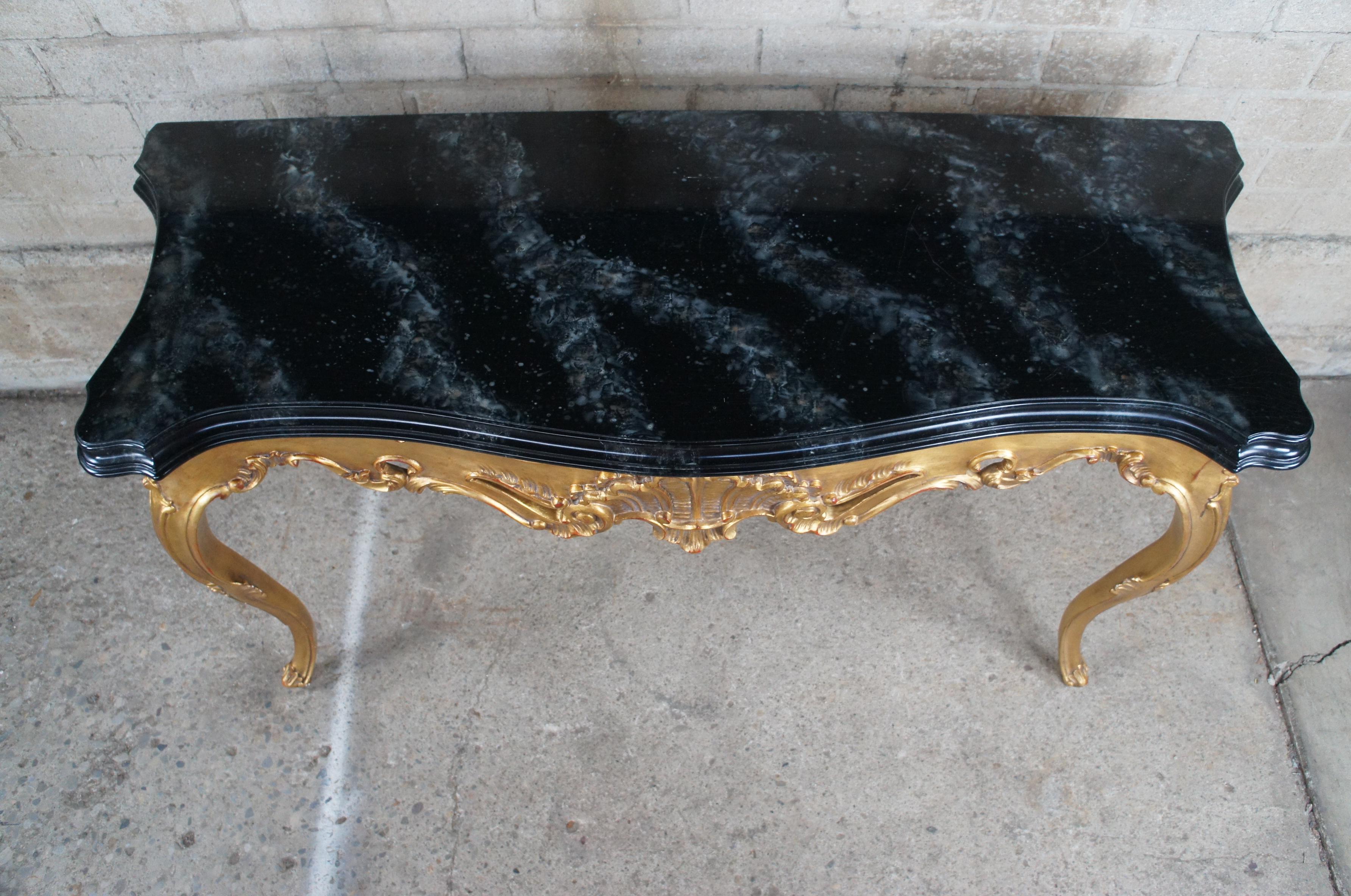 Giltwood 20th Century Italian Serpentine Baroque Rococo Style Faux Marble Console Table For Sale