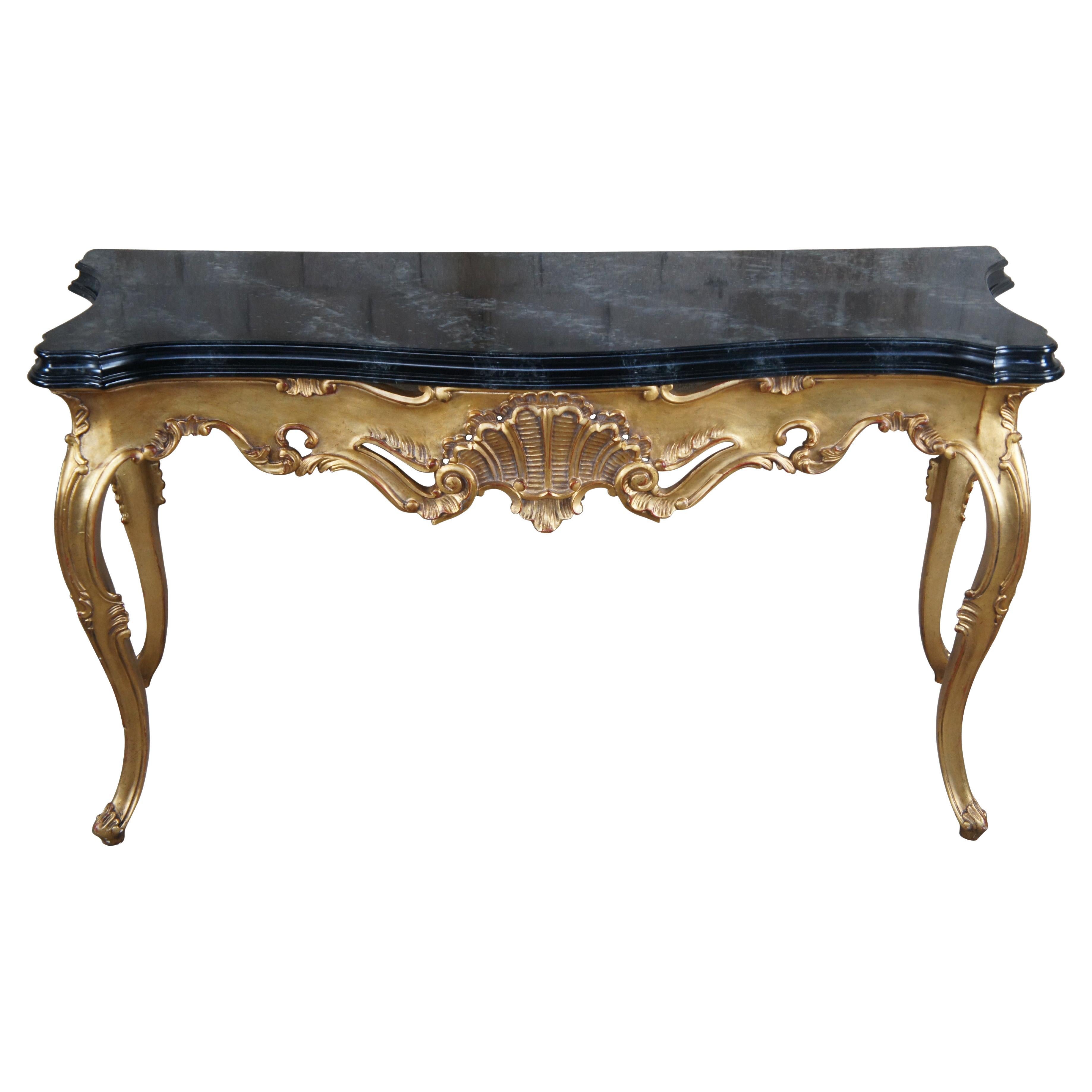 Console italienne serpentine baroque du XXe siècle de style rococo en faux marbre