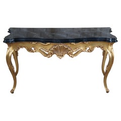Vintage 20th Century Italian Serpentine Baroque Rococo Style Faux Marble Console Table