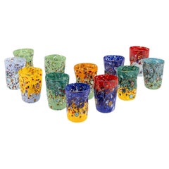 20th Century Italian Set Of 12 Handmade Drinking Glasses, Murano