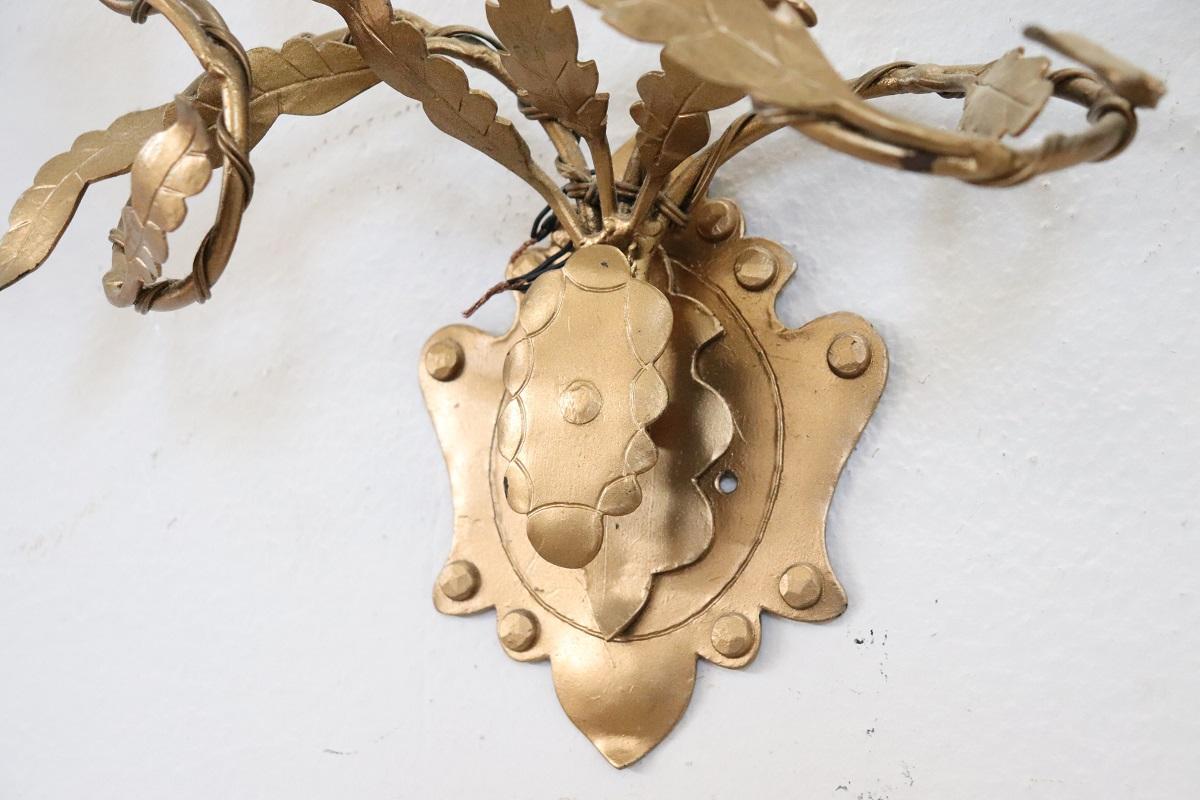 20th Century Italian Set of 3 Sconces in Gilt Iron For Sale 8