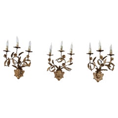 20th Century Italian Set of 3 Sconces in Gilt Iron