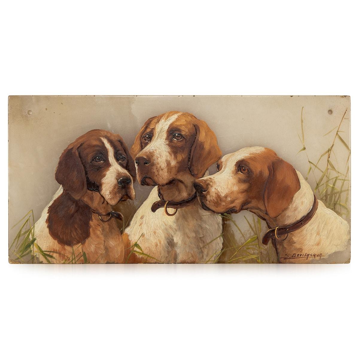 Other 20th Century Italian Set Of Five Oil On Marble Paintings Of Gun Dogs c.1920 For Sale