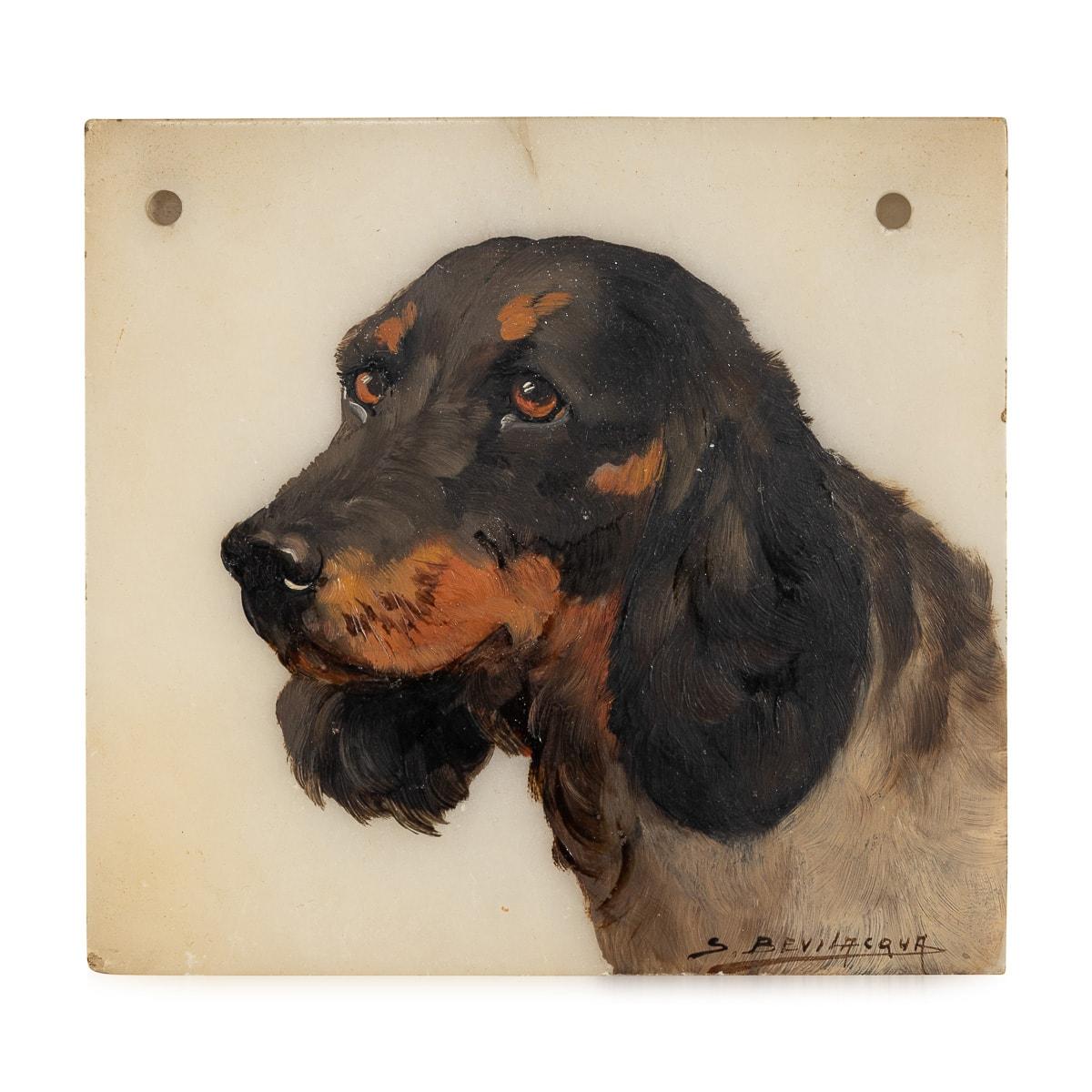 20th Century Italian Set Of Five Oil On Marble Paintings Of Gun Dogs c.1920 For Sale 1
