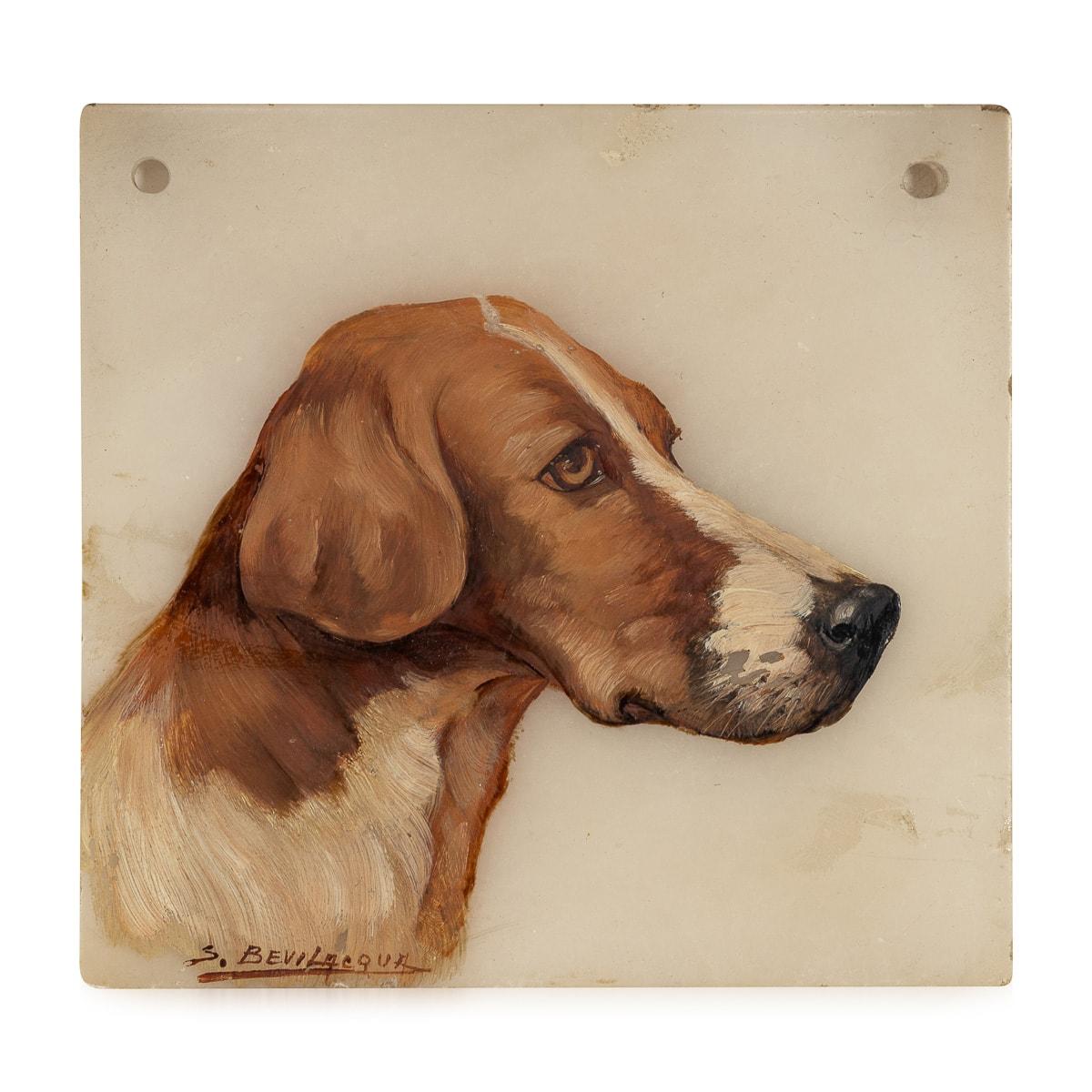 20th Century Italian Set Of Five Oil On Marble Paintings Of Gun Dogs c.1920 For Sale 2