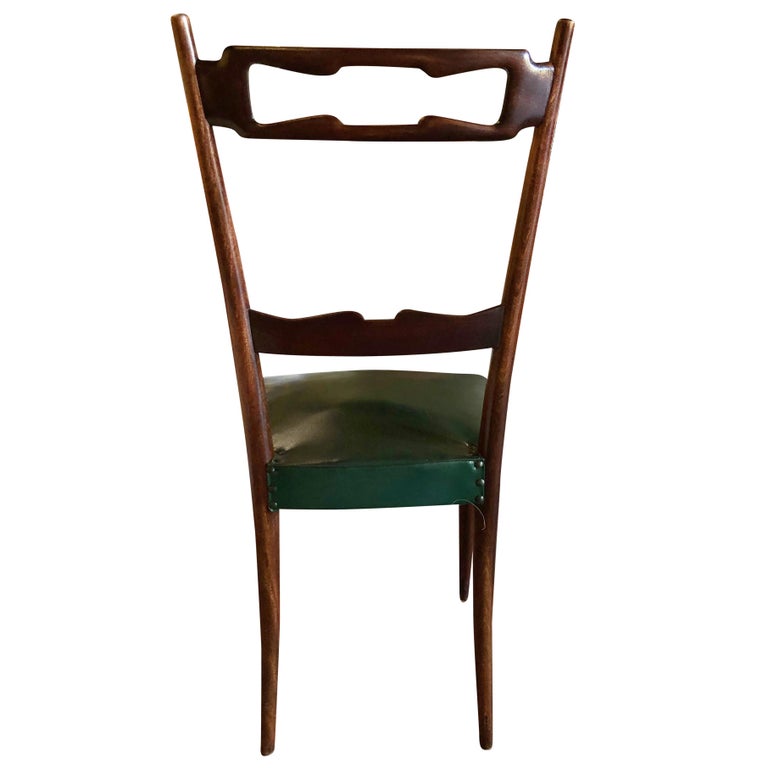 20th Century Dark-Green Italian Set of Five Walnut Dining Chairs by Paolo Buffa In Good Condition For Sale In West Palm Beach, FL