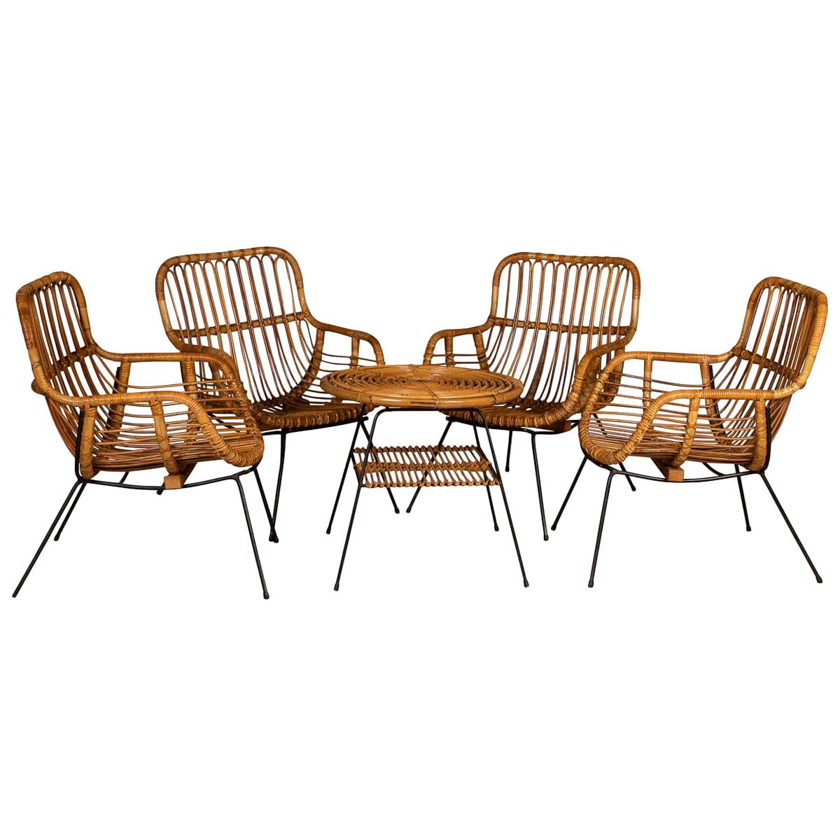 20th Century Italian Set of Four Bamboo Chairs and Table, Milan