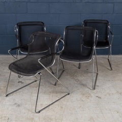 20th Century Italian Set Of Four Black & Chrome "Penelope" Armchairs, Castelli