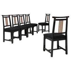 20th Century Italian Set Of Six Black Patinated Upholstered Dining Chairs