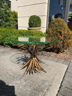 20th Century Italian Sheaf of Wheat Gilt Metal Drinks Table, Glass Top