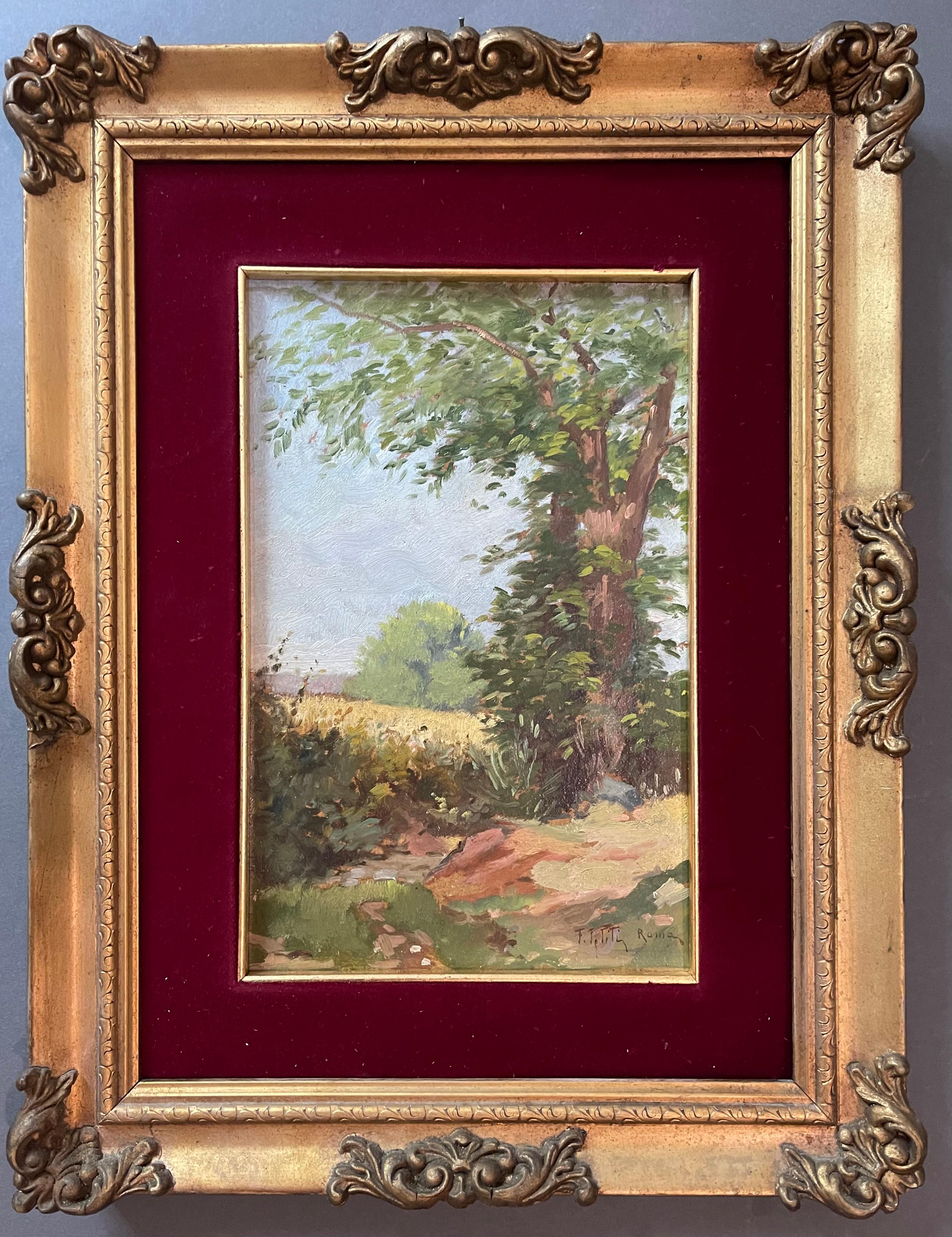 Paisaje firmado italiano del siglo XX 

Hermoso e importante cuadro del gran artista nacido en Turín, pero de la escuela romana, Filiberto Petiti (Turín, 14 de noviembre de 1845 - Roma, 26 de julio de 1924) 
Esta evocadora obra es un óleo sobre