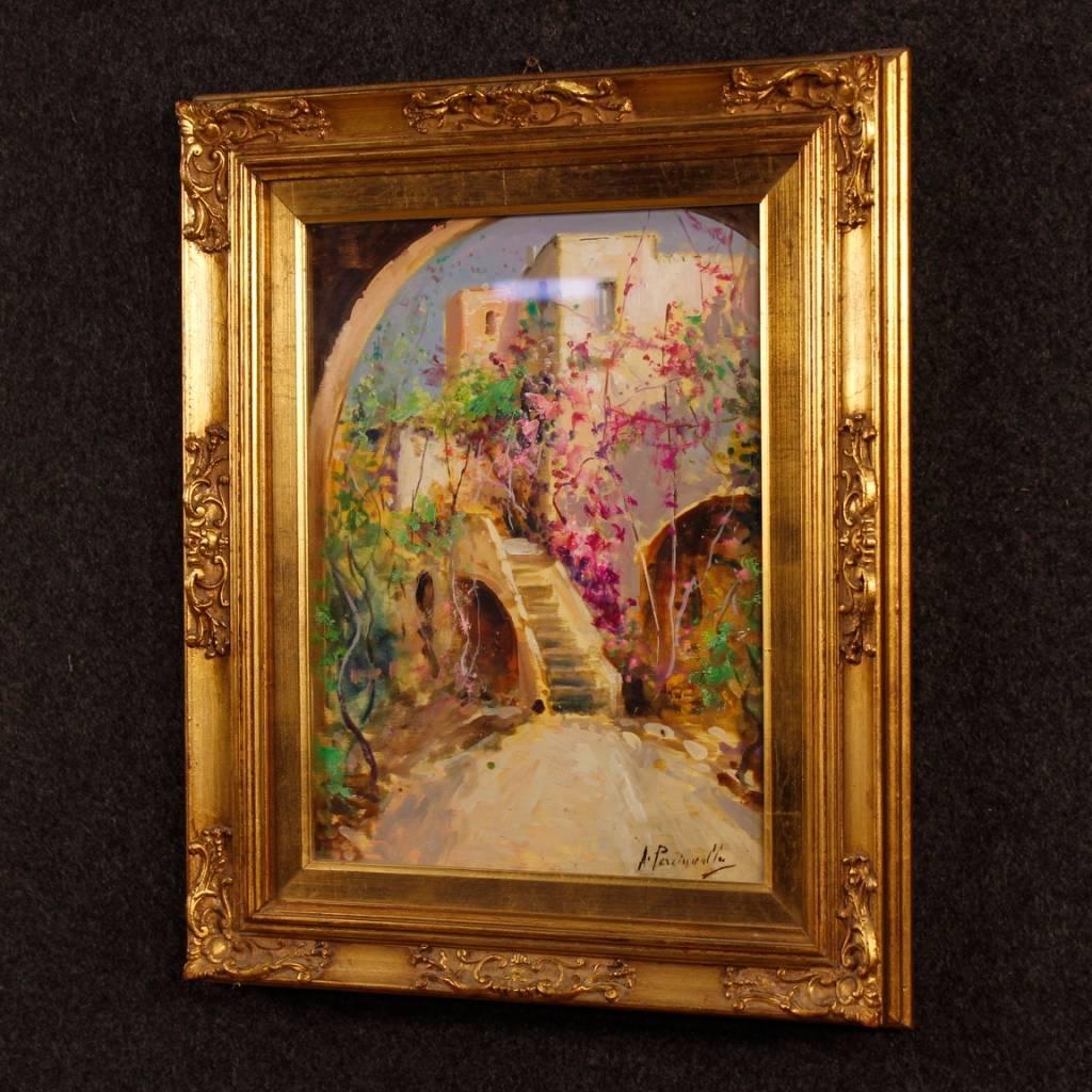 20th Century Italian Signed Oil on Board Painting Depicting Flowered Village 4