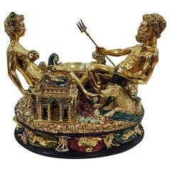 20th Century Italian Silver 800 and Ebony "Benvenuto Cellini Salt Cellar"Replica