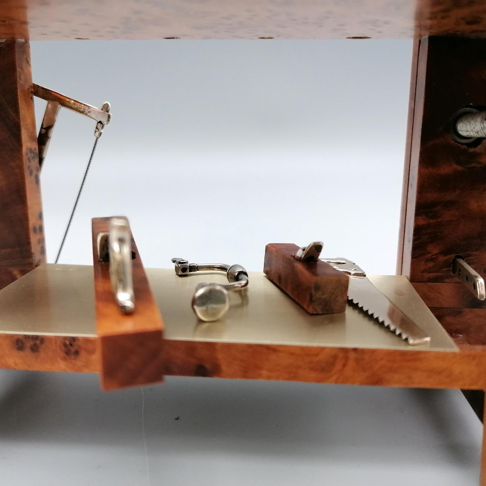 20th Century Italian Silver and wood carpenter workbench miniature 5