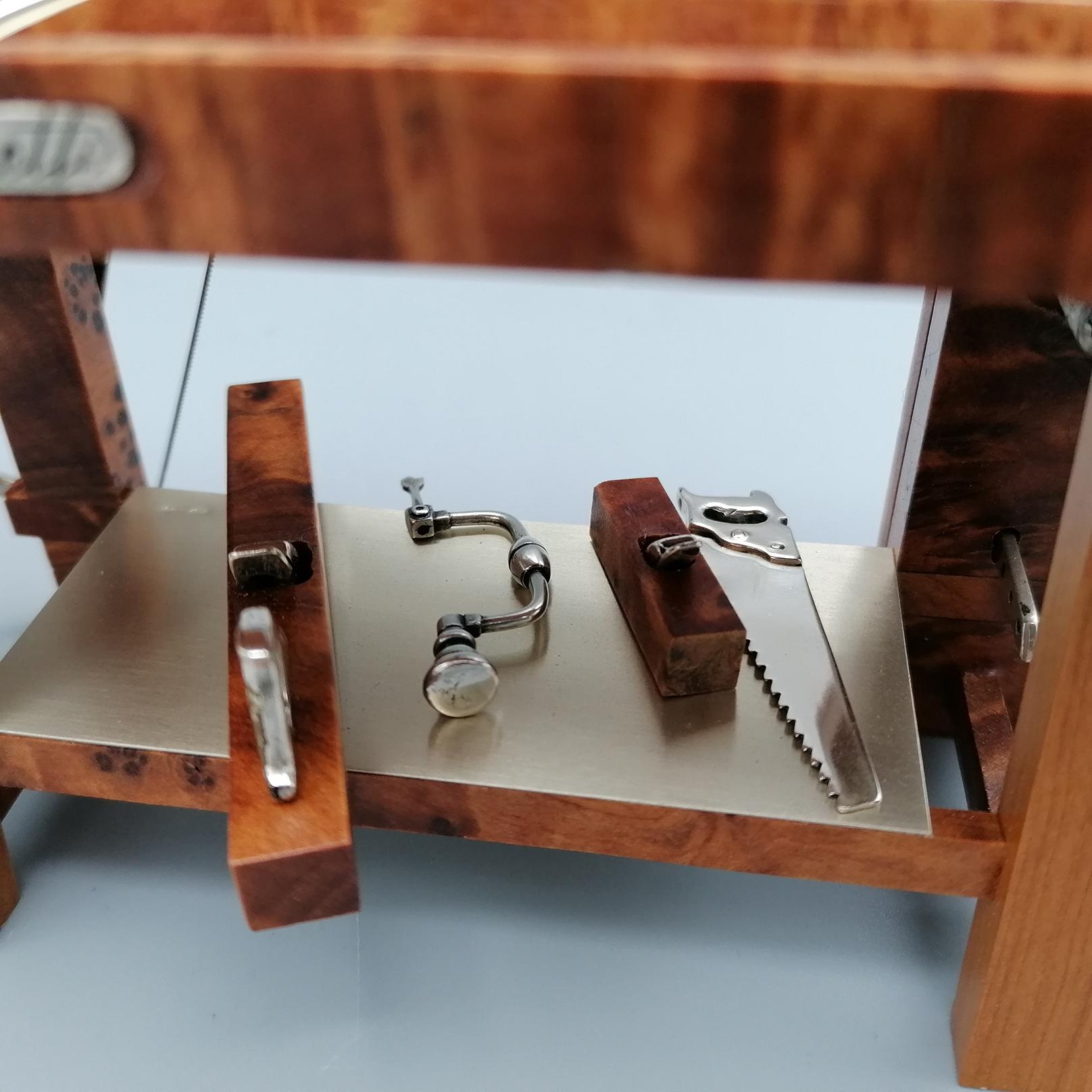 20th Century Italian Silver and wood carpenter workbench miniature 7