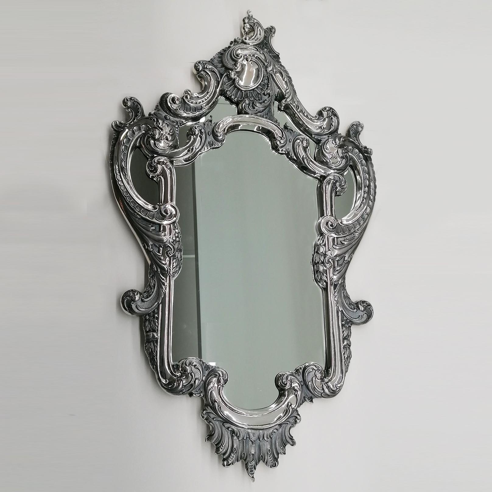Espejo de pared Barocco 800 de plata italiana del siglo XX en venta 13