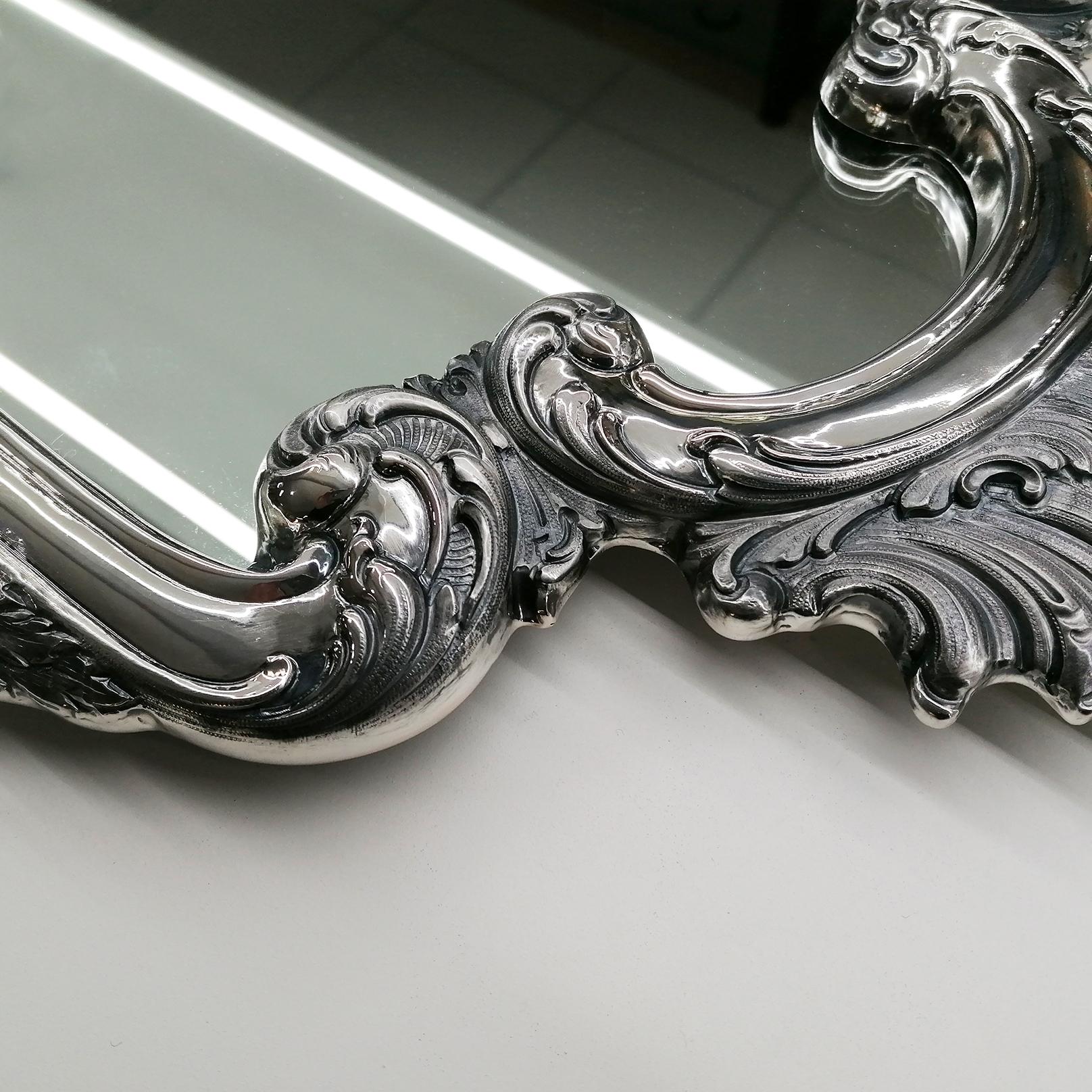 Baroque 20th Century Italian Silver 800 Barocco Wall Mirror For Sale