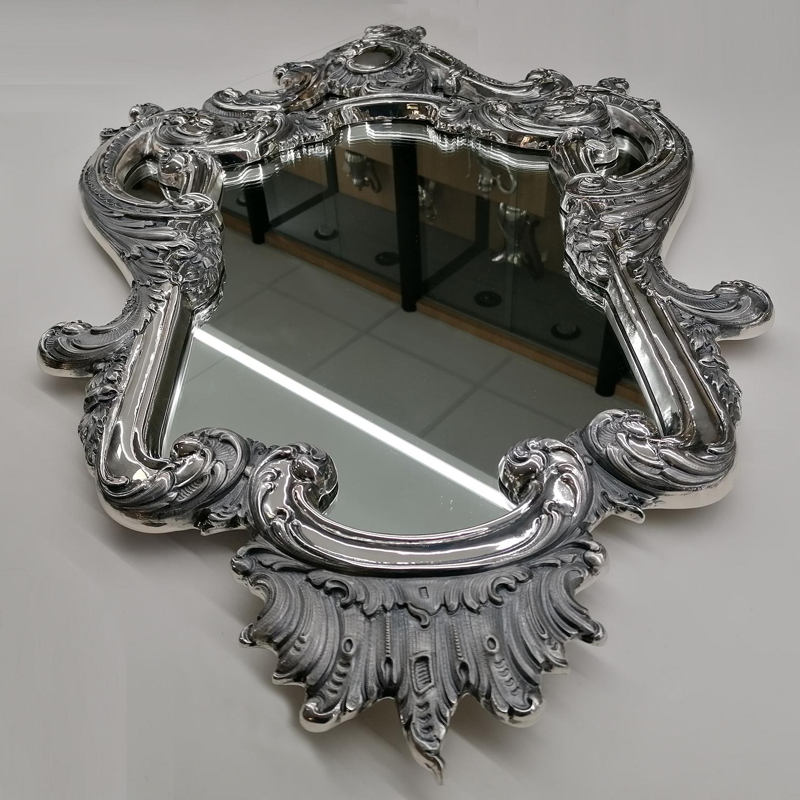 Espejo de pared Barocco 800 de plata italiana del siglo XX Silver en venta