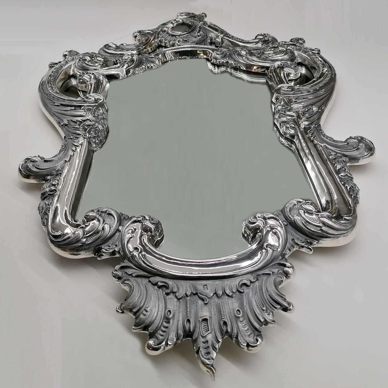 20th Century Italian Silver 800 Barocco Wall Mirror For Sale 3