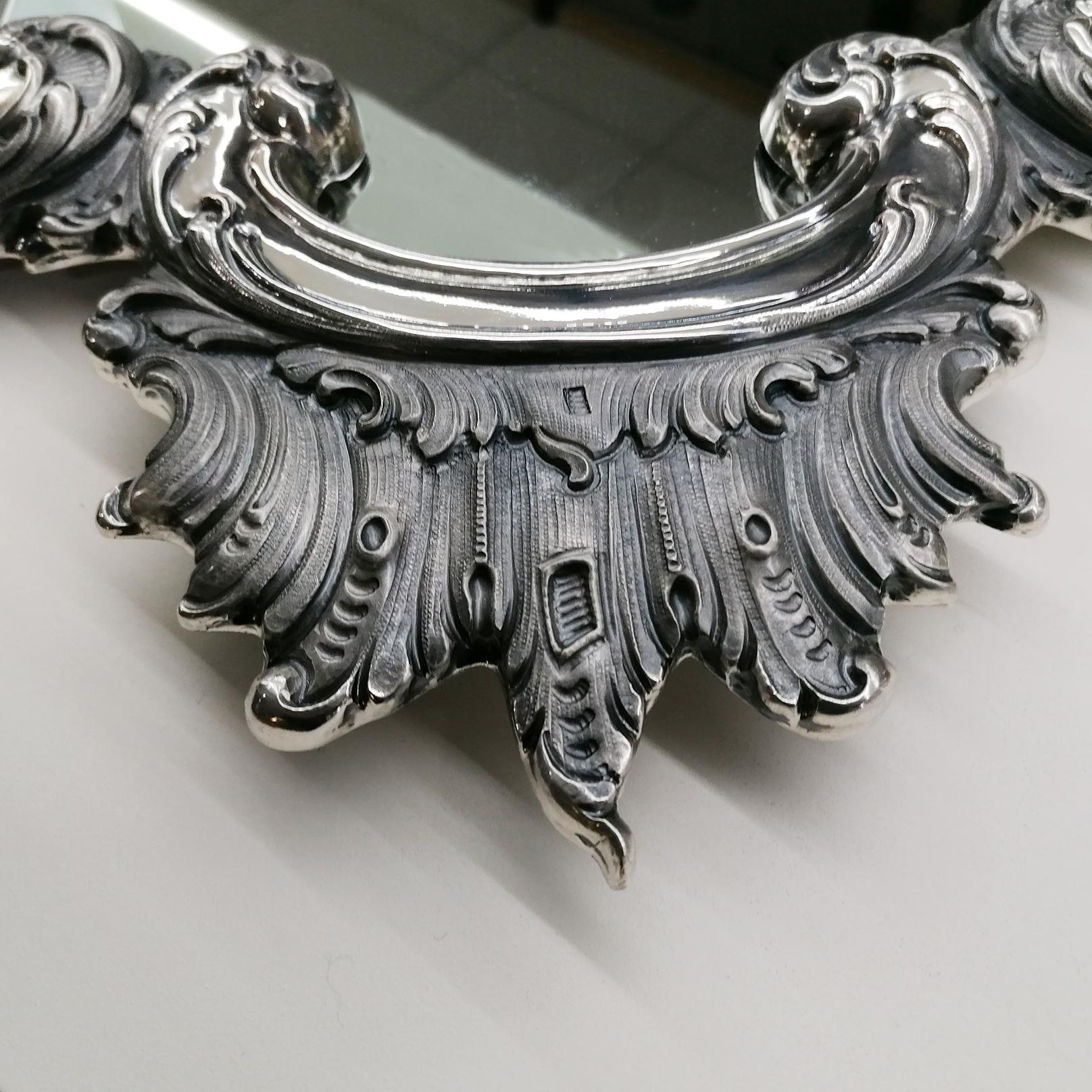20th Century Italian Silver 800 Barocco Wall Mirror For Sale 4