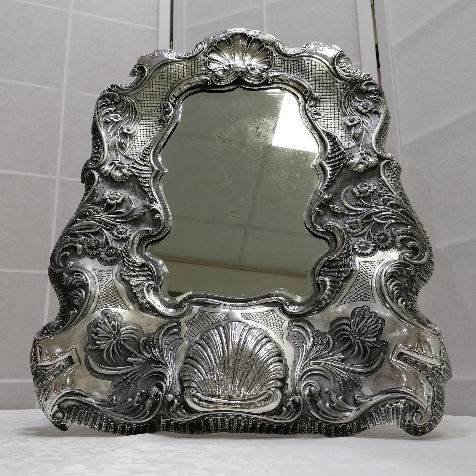 20th Century Italian Silver Barocco Wall or Table Mirror For Sale 2