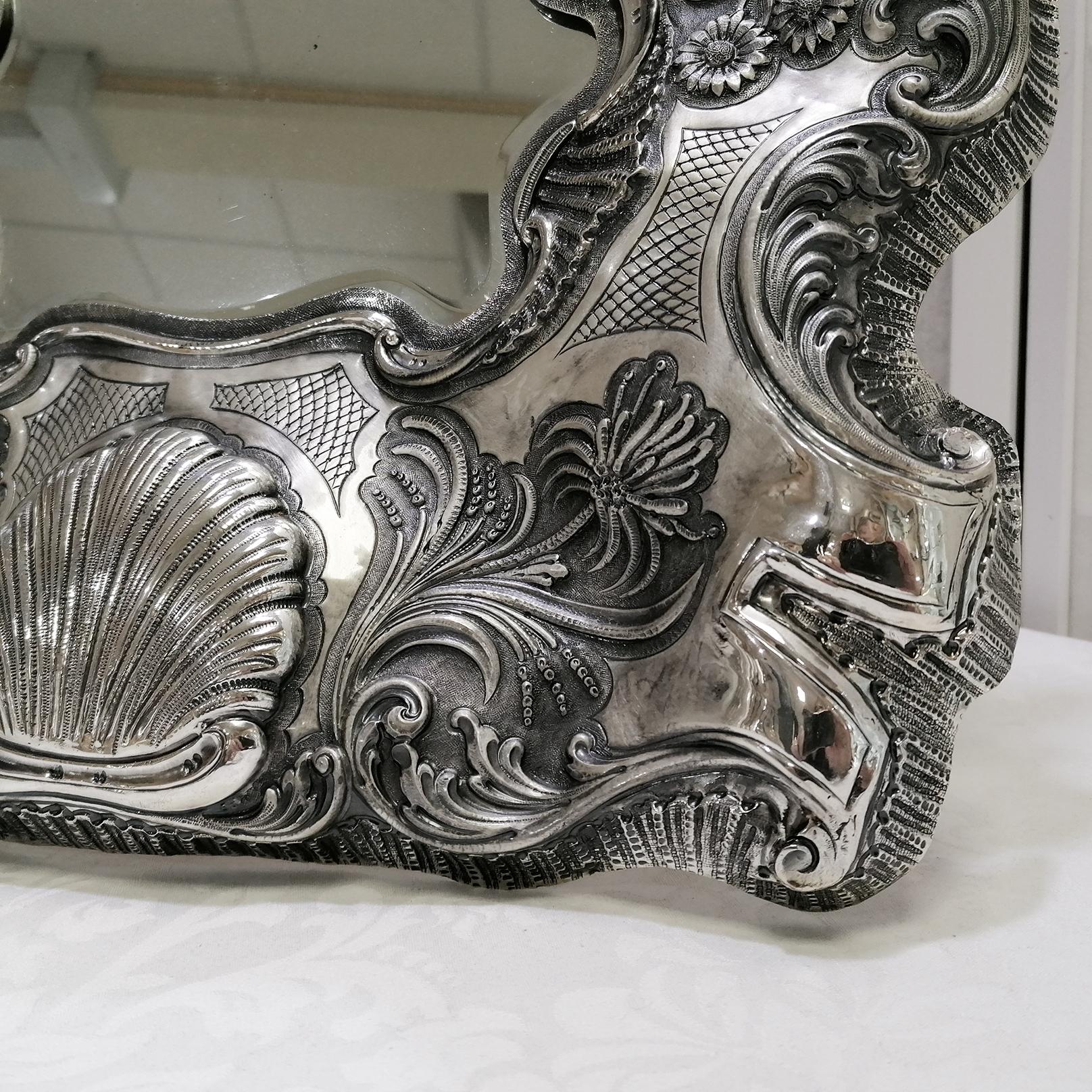 20th Century Italian Silver Barocco Wall or Table Mirror For Sale 3