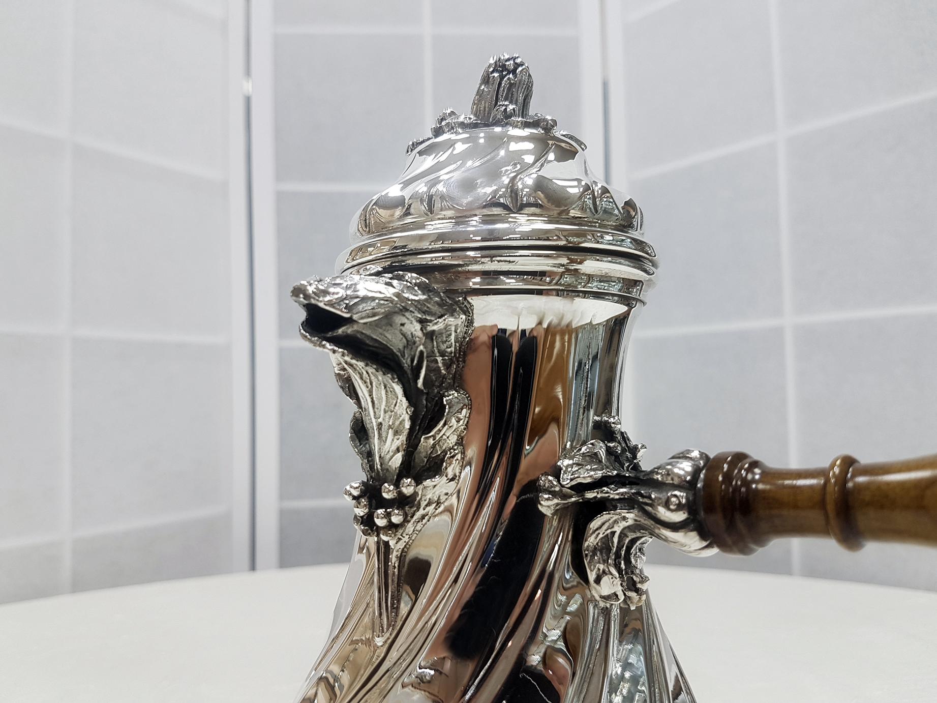 Late 20th Century 20th Century Italian Silver Baroque Style Chocolate Pot on feet For Sale
