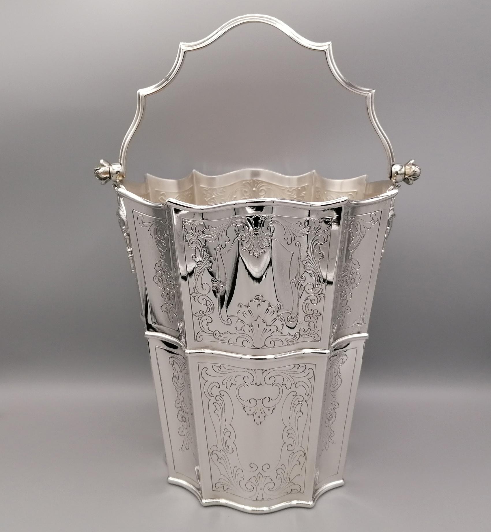 20th Century Italian Silver Baroque Style Conic Champagne Bucket with Handle 9