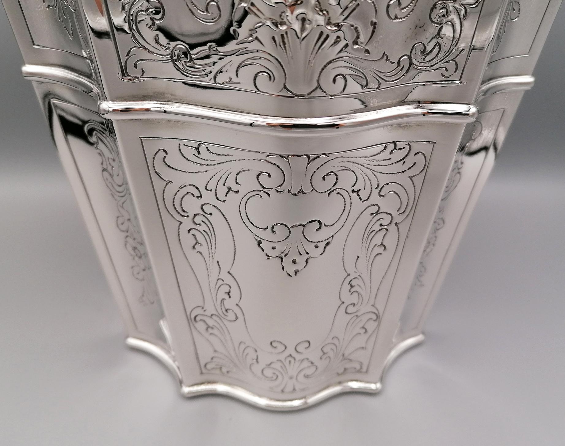 20th Century Italian Silver Baroque Style Conic Champagne Bucket with Handle In Excellent Condition In VALENZA, IT