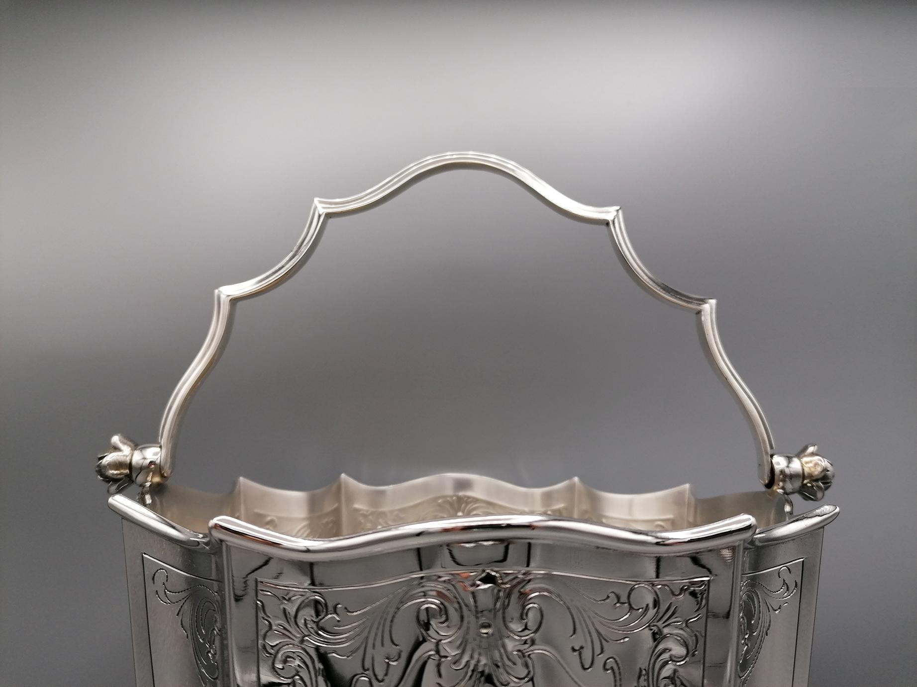 Late 20th Century 20th Century Italian Silver Baroque Style Conic Champagne Bucket with Handle