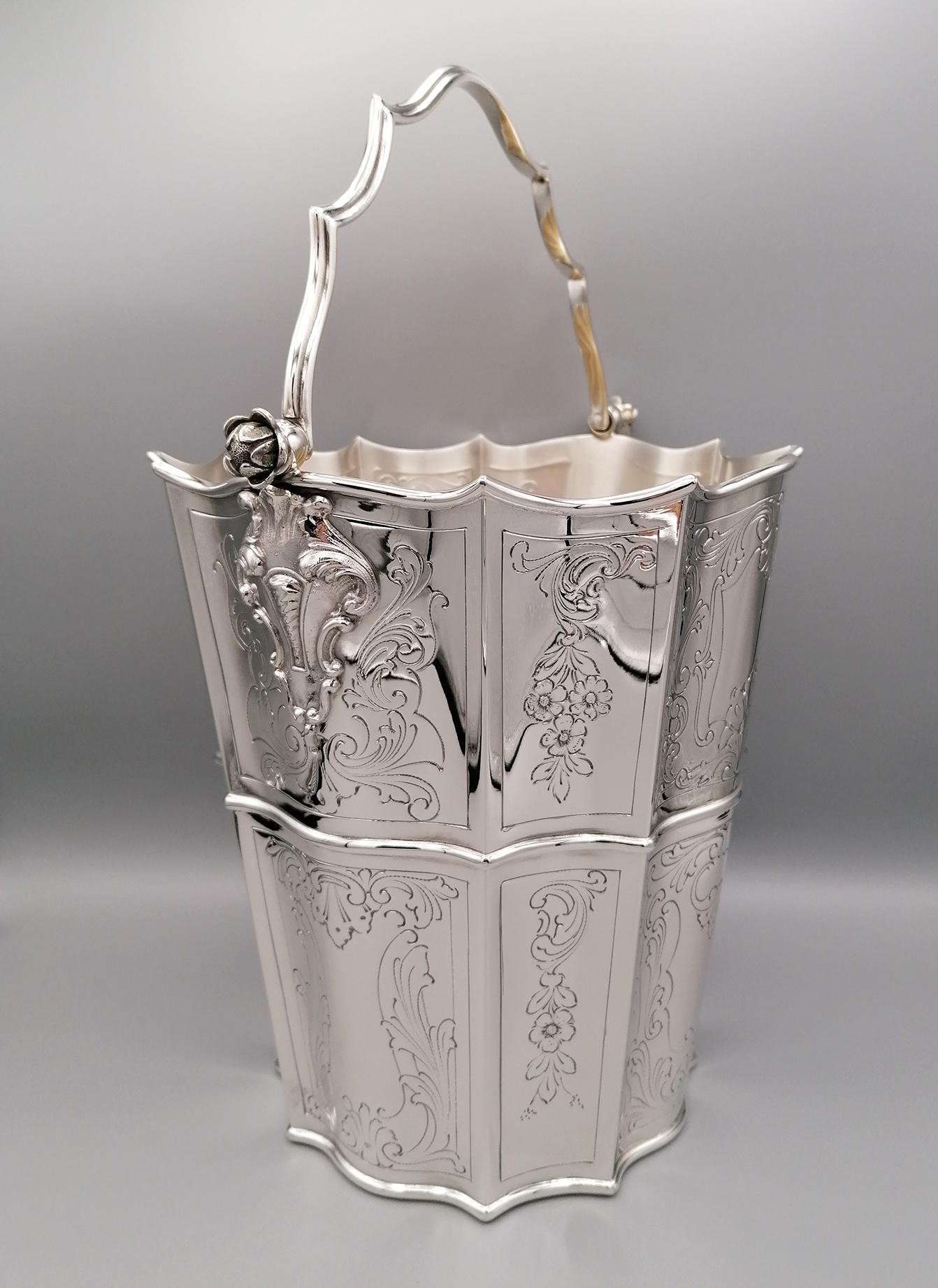 20th Century Italian Silver Baroque Style Conic Champagne Bucket with Handle 2
