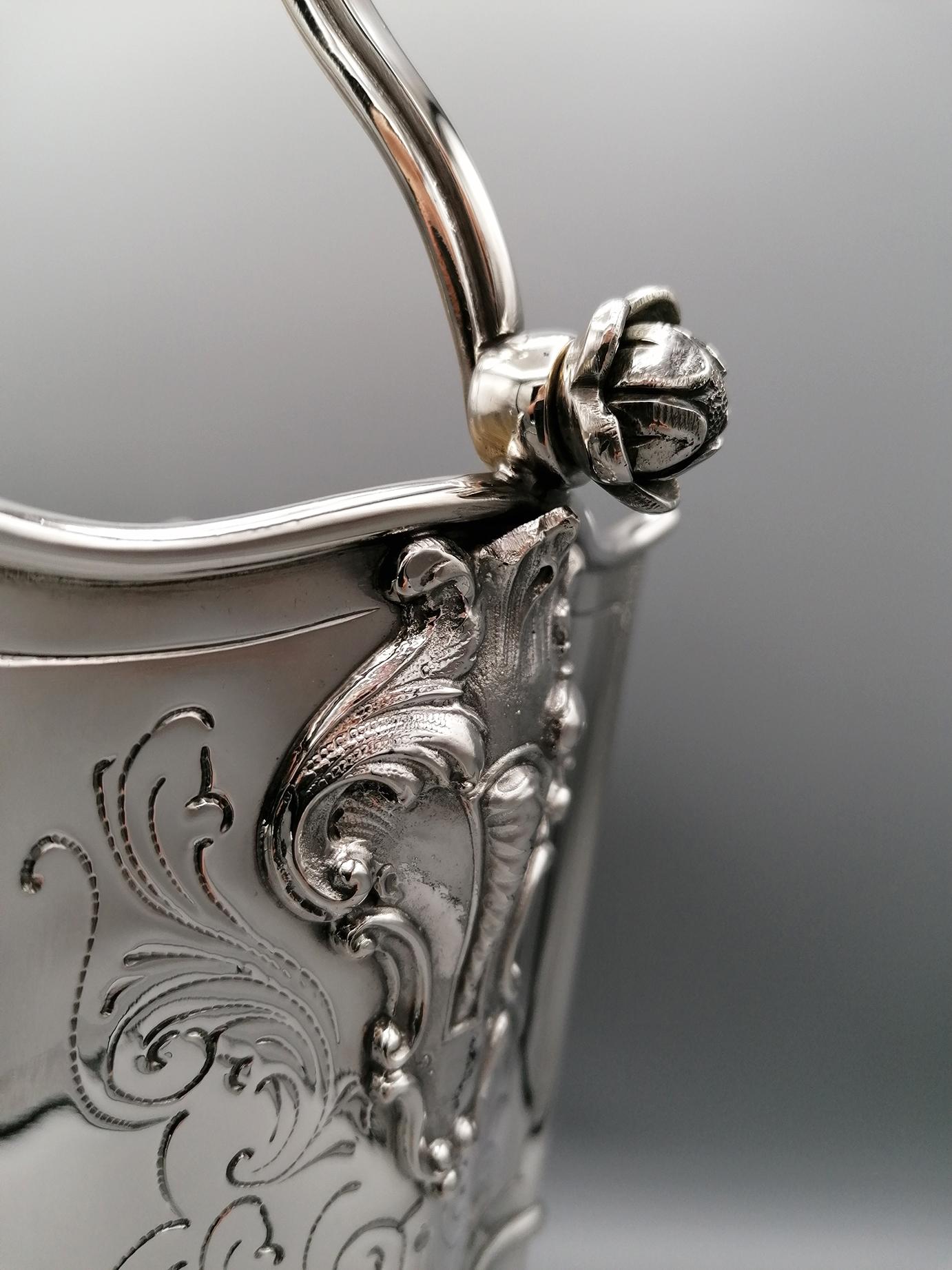 20th Century Italian Silver Baroque Style Conic Champagne Bucket with Handle 3