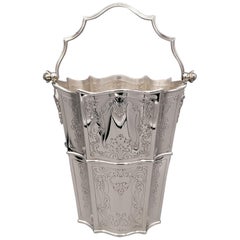 20th Century Italian Silver Baroque Style Conic Champagne Bucket with Handle