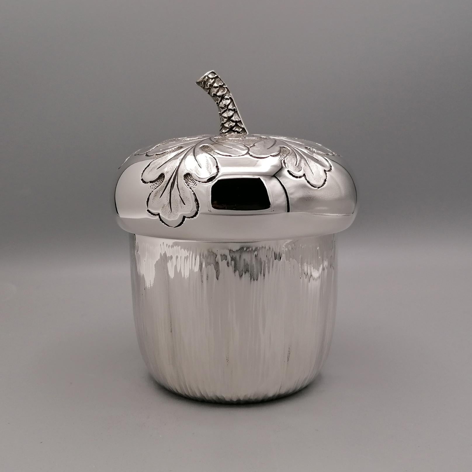 Mid-20th Century 20th Century Italian Silver Box Embossed and Chiselled by Hand Acorn Shape For Sale