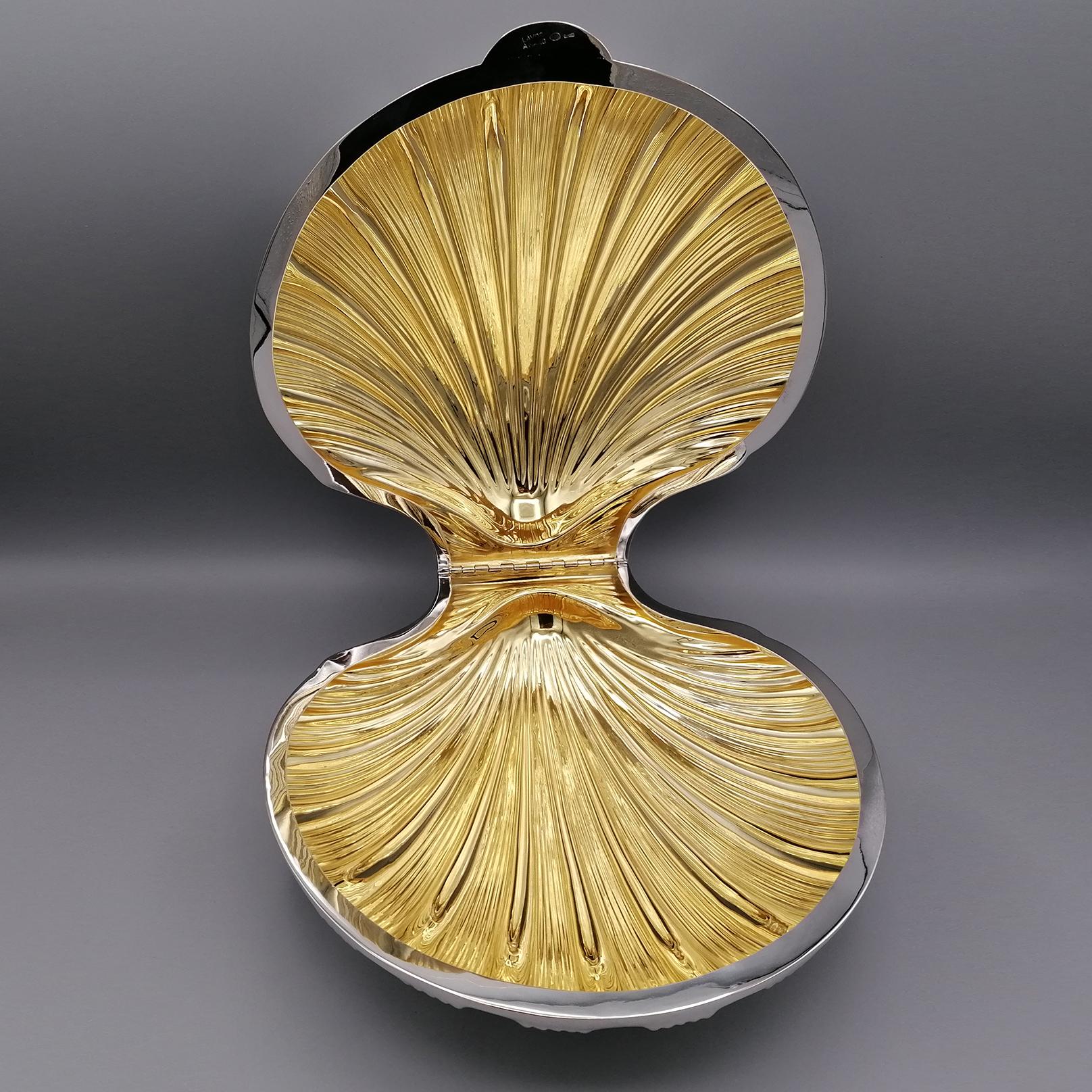 20th Century Italian Silver Boxes Shell-Shaped on feet with gilted interior For Sale 6