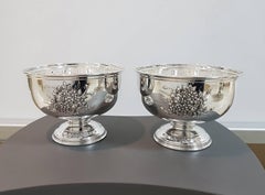 20th Century Italian Silver Centerpieces Embossed and Chiselled with Flowers