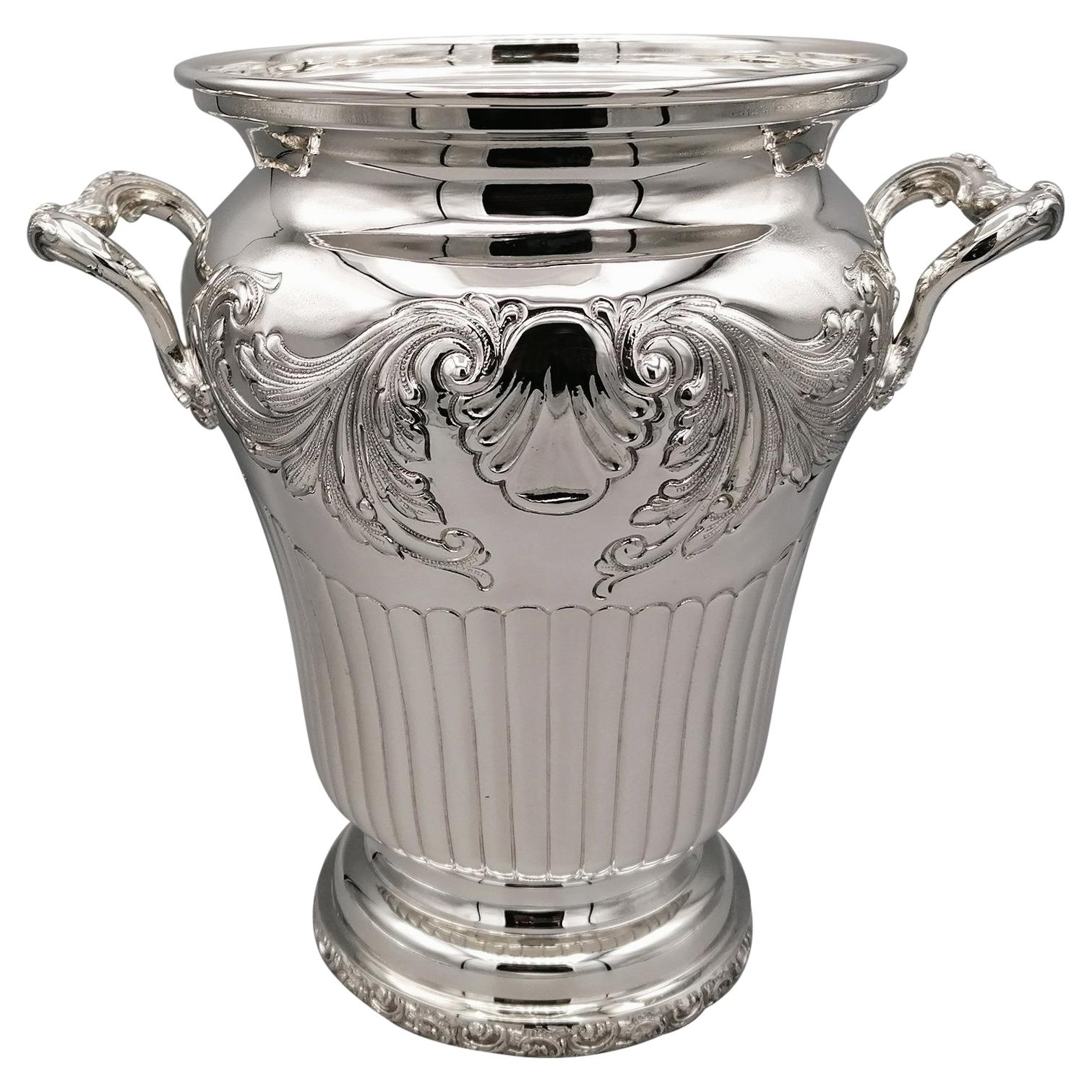 20th Century Italian  Silver Champagne Bucket Baroque Style