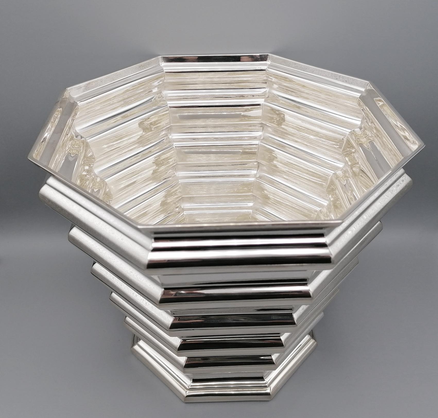 Cubitera de champán de plata italiana del siglo XX Forma cónica y octogonal en venta 7
