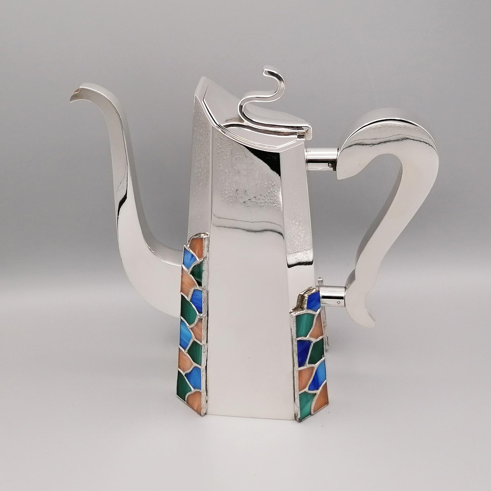 Hand-Crafted 20th Century Italian Silver Coffe, Chocolate Pot Art Decò Style For Sale