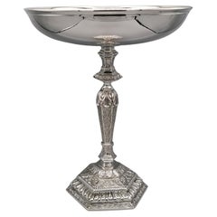 Aport en argent italien du 20e siècle. Plat rond et lisse. Revival Empire