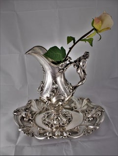 20th Century Italian Silver Embossed Rococo Carafe with Plate, Milan, 1930s