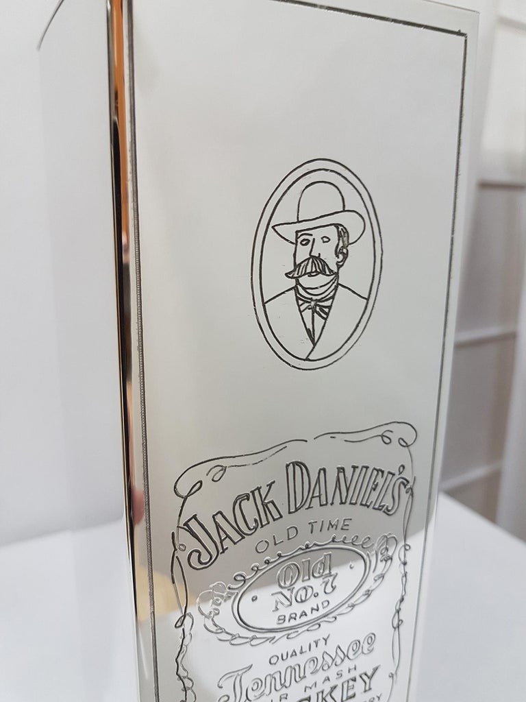 20th Century Italian Silver Engraved Whisky Bottle Holder "Jack Daniel
