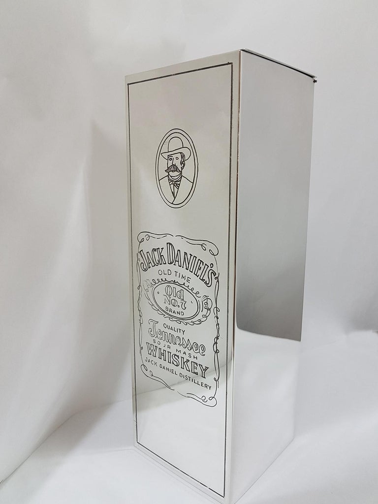 20th Century Italian Silver Engraved Whisky Bottle Holder "Jack Daniel