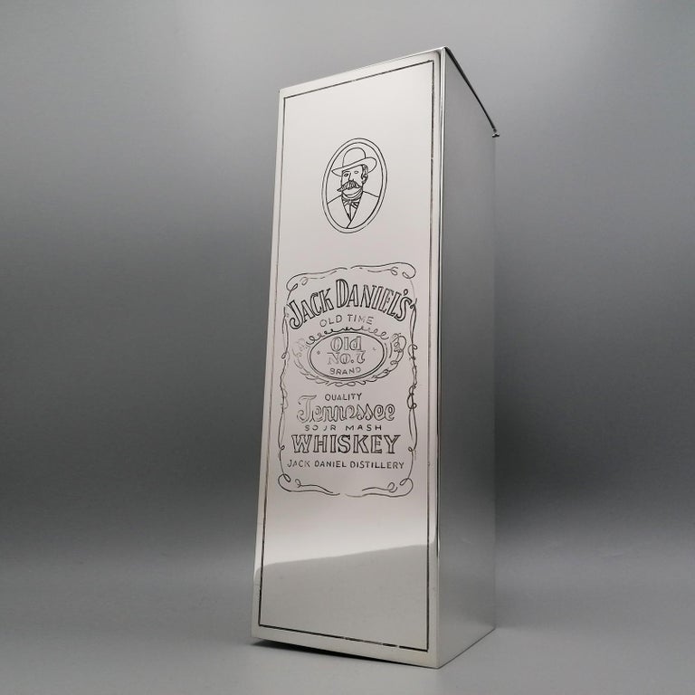 20th Century Italian Silver Engraved Whisky Bottle Holder "Jack Daniel