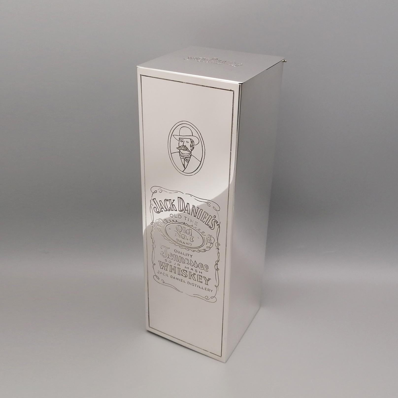 Hand-Crafted 20th Century Italian Silver Engraved Whisky Bottle Holder 