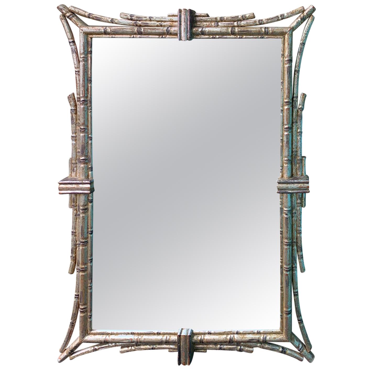 20th Century Italian Silver Gilt Faux Bamboo Mirror