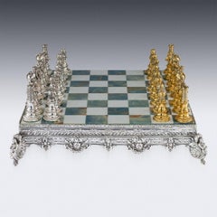 20th Century Italian Silver Gilt and Marble Chess Set, circa 1960
