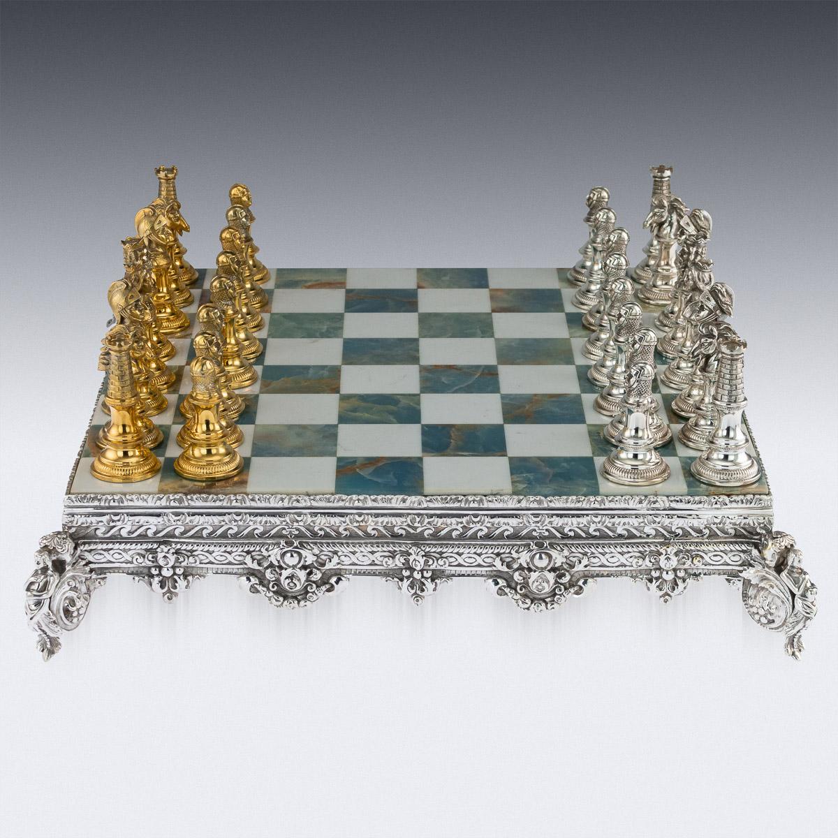 20th Century Italian Silver Gilt and Marble Chess Set, circa 1960 1